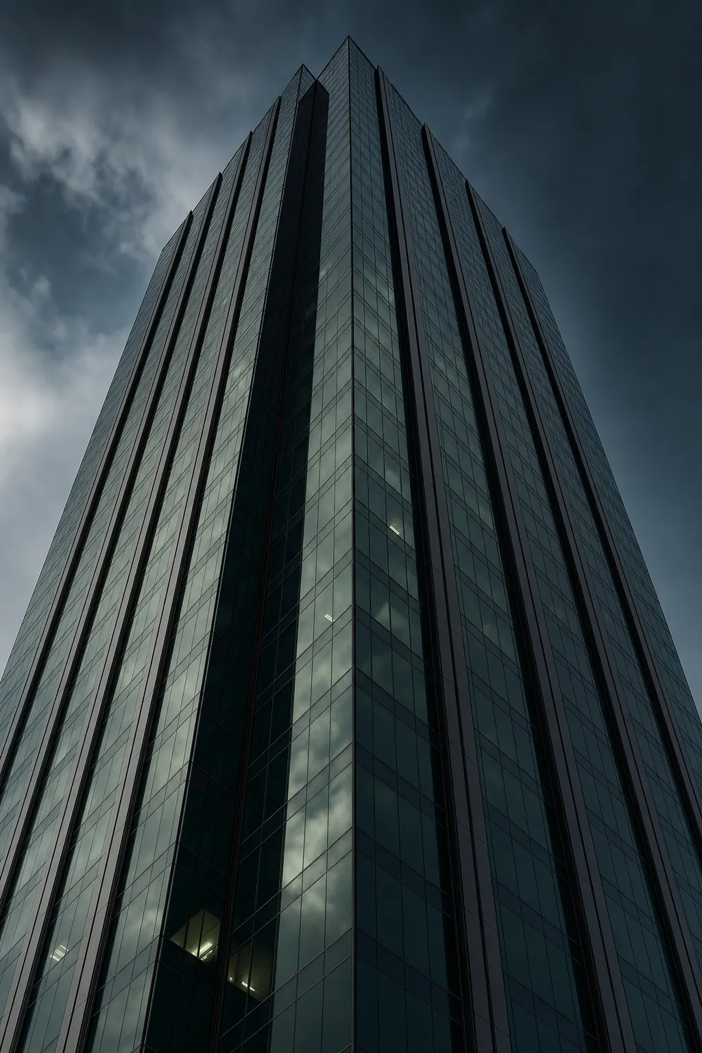 Glass tower facade at blue hour